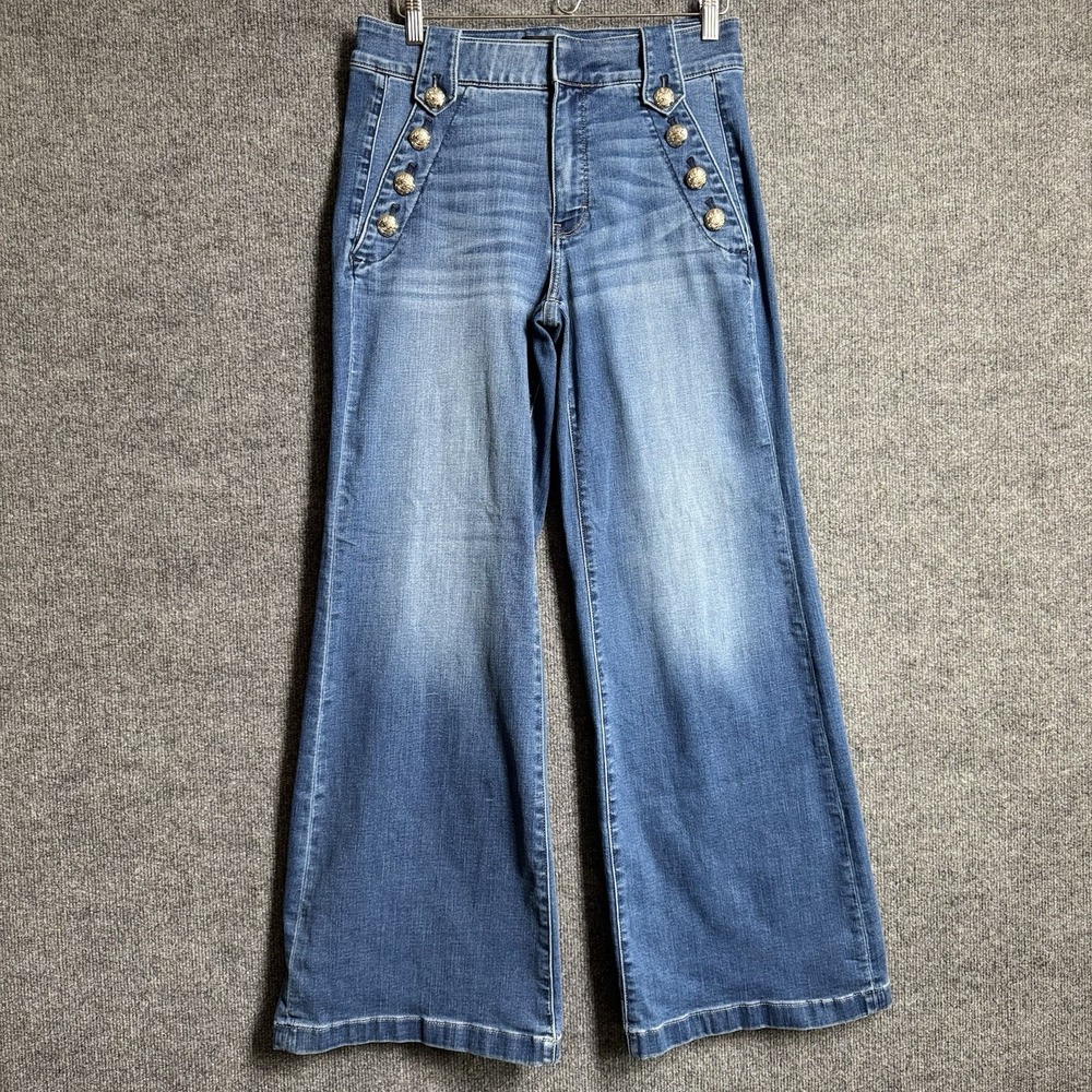 White House Black Market Jeans 8 Blue High Rise Wide Leg Sailor Mariner 70s - Picture 2 of 12